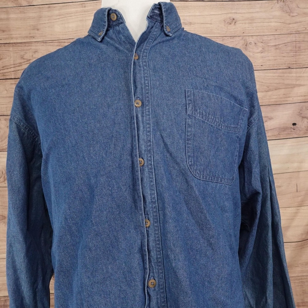 Aramark Shirt Mens Big 1X Blue Denim Long Sleeve Button-Up Workwear Pocket